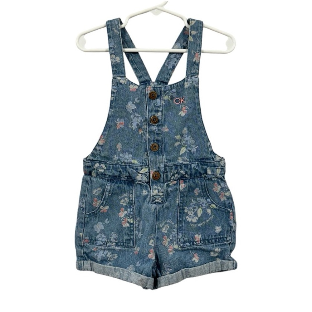 Calvin Klein floral print denim overalls size 3T